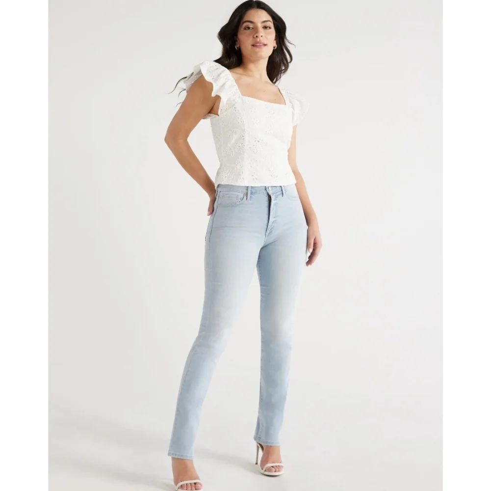 Sofia Jeans By Sofia Vergara White Eyelet Floral Ruffle Sleeve Top Womens XL - Picture 2 of 9